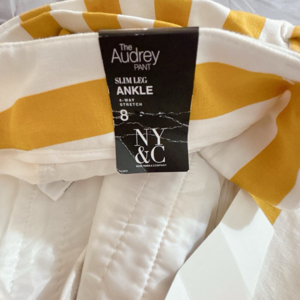 New York & Company The Audrey Pant Slim leg Ankle sz 8 Mustard Yellow & Off Wht - Picture 5 of 8